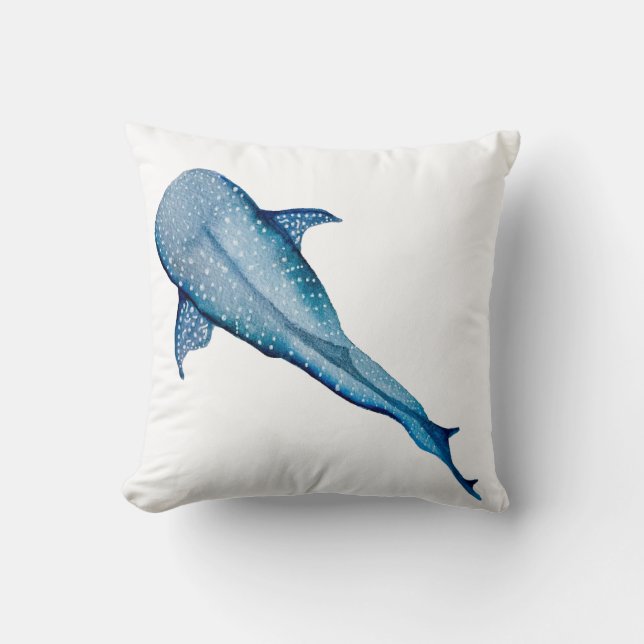 Watercolor whale shark throw pillow (Front)