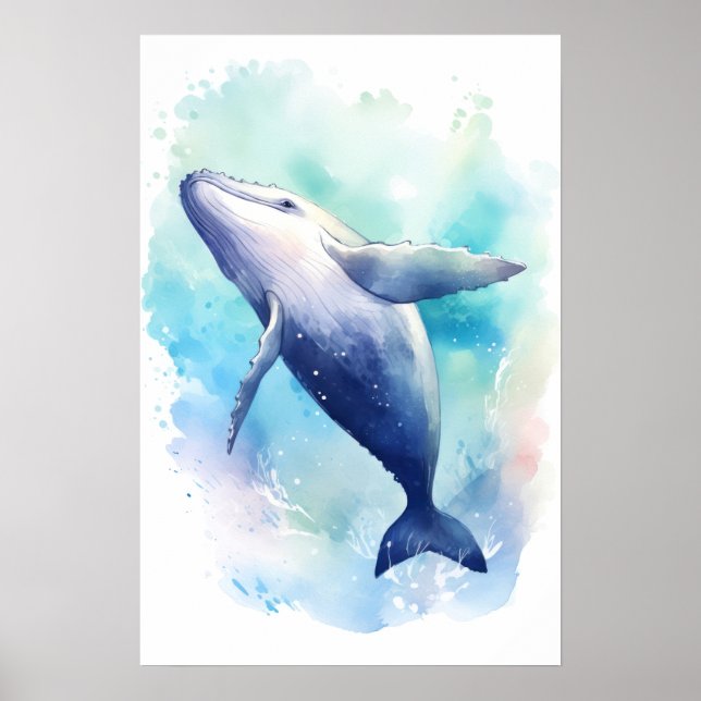 Watercolor Whale Sketch.  Small Poster (Front)
