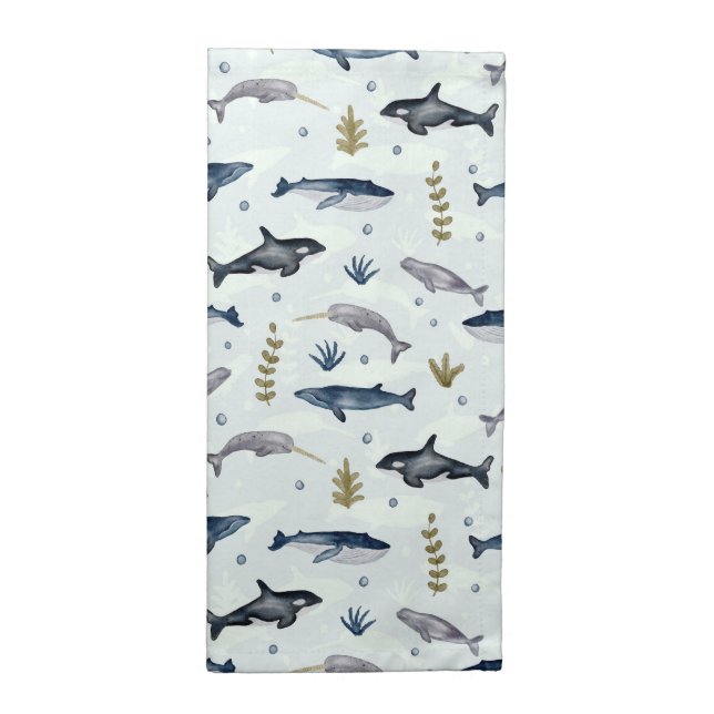 Watercolor Whale Story Cloth Napkin (Half Fold)