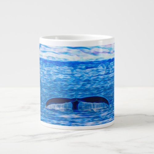 Watercolor Whale Tail Deep Blue Ocean Giant Coffee Mug