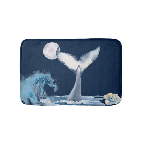 Watercolor Whale Tail With Moon Bath Mat