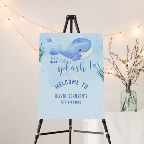 Watercolor Whale Tastic Blue Birthday Welcome Sign