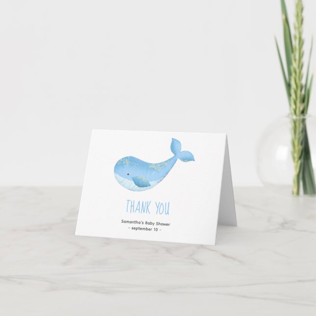 Watercolor whale - thank you baby shower card (Front)