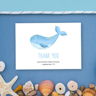Watercolor whale - thank you baby shower card