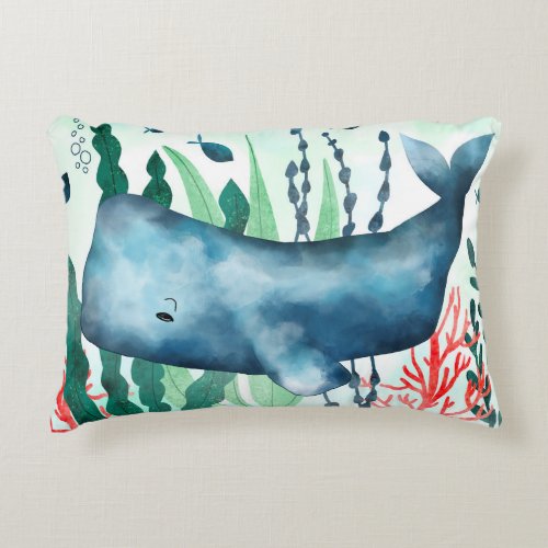 Watercolor Whale Throw Pillow