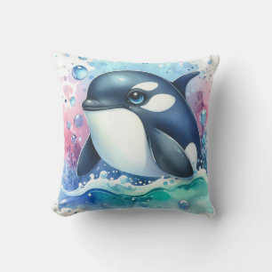 Watercolor Whale Throw Pillow