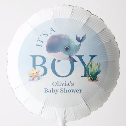 Watercolor Whale Under the Sea Baby Shower Balloon