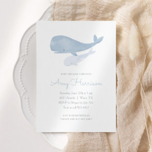 Watercolor Whale Under the Sea Baby Shower Invitation