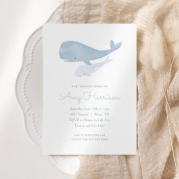 Watercolor Whale Under The Sea Baby Shower Invitation by LittleFolkPrintables at Zazzle