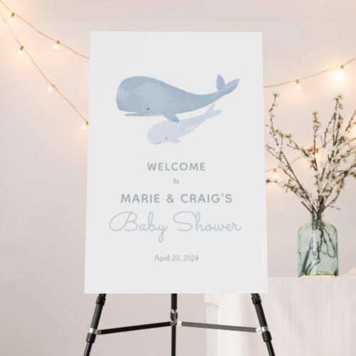Watercolor Whale Under the Sea Baby Shower Welcome Foam Board