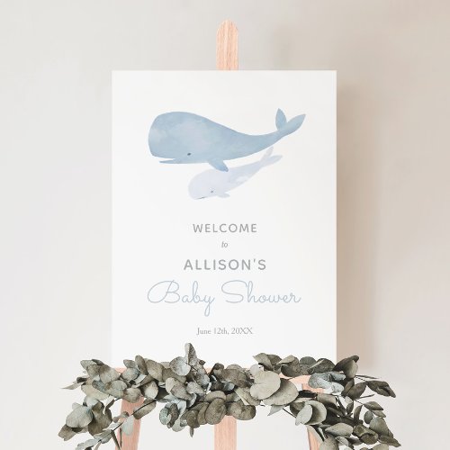 Watercolor Whale Under the Sea Baby Shower Welcome Foam Board