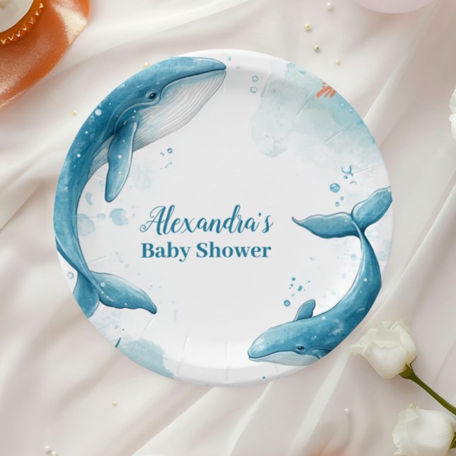 Watercolor Whale Under the Sea  Paper Plates (Creator Uploaded)