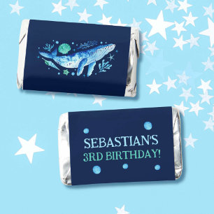 Watercolor Whale Under the Sea Party Navy Blue Hershey's Miniatures