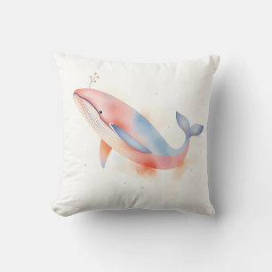 Watercolor Whale with Bubbles Throw Pillow