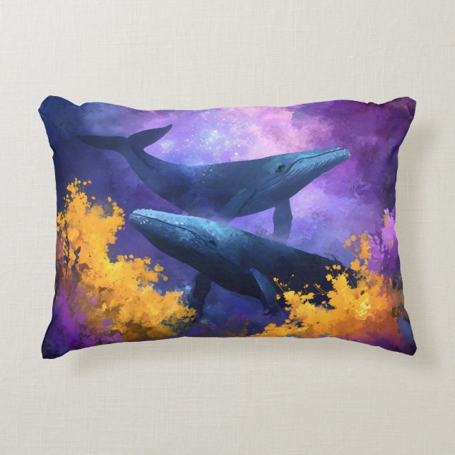 Watercolor Whales Abstract Ocean Garden Accent Pillow (Front)