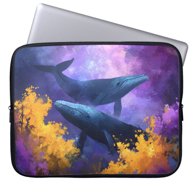 Watercolor Whales Abstract Ocean Garden Laptop Sleeve (Front)