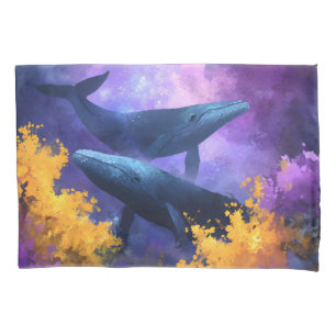 Watercolor Whales Abstract Ocean Garden Pillow Case