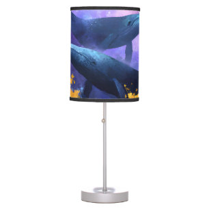 Watercolor Whales Abstract Ocean Garden Table Lamp