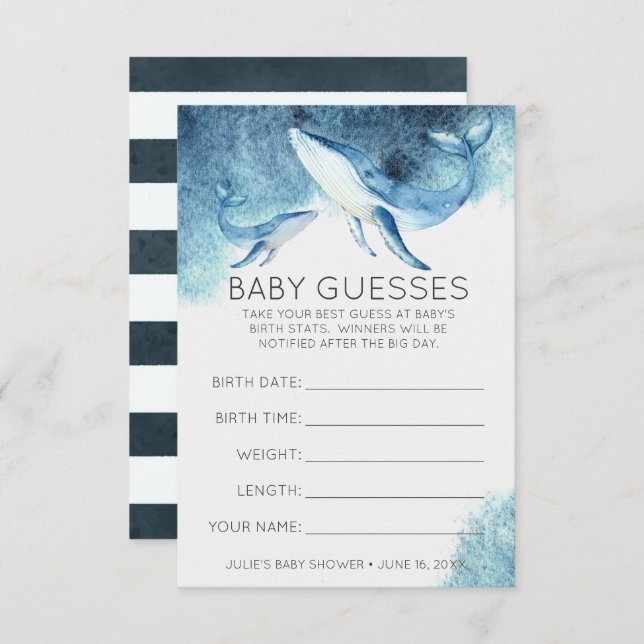 Watercolor Whales | Baby Shower Guessing Game Invitation (Front/Back)