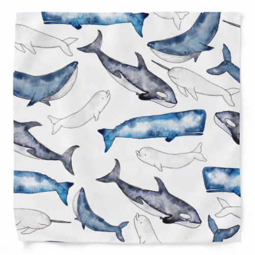Watercolor Whales Bandana