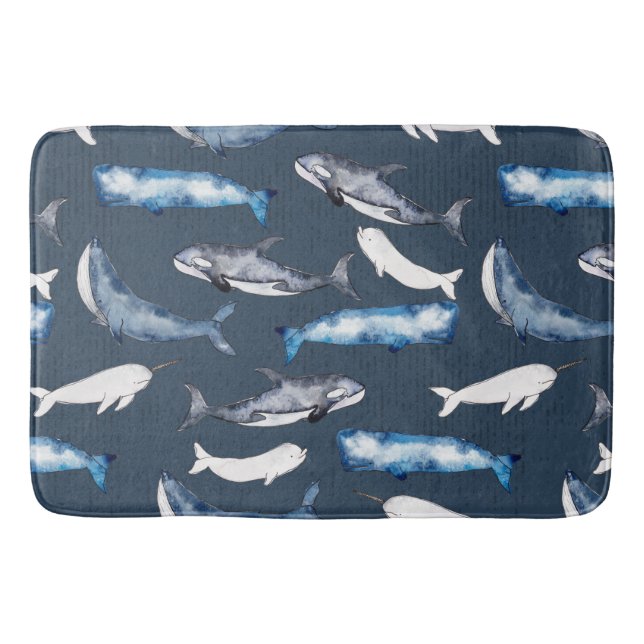 Watercolor Whales Bath Mat (Front)