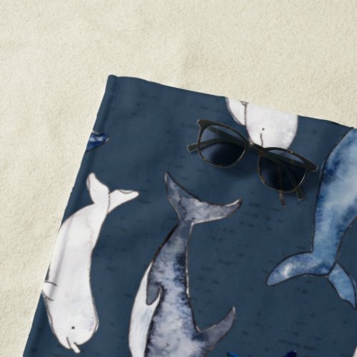 Watercolor Whales Beach Towel