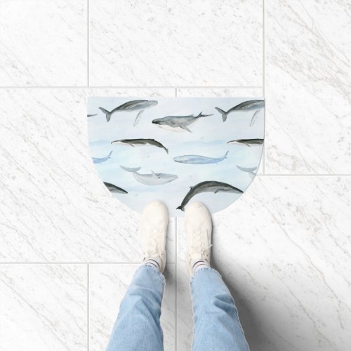 Watercolor Whales Blue Bathroom Doormat