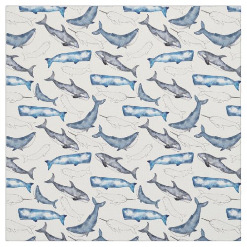 Watercolor Whales Fabric