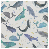 Watercolor Whales Faux Gold Sparkle Fabric