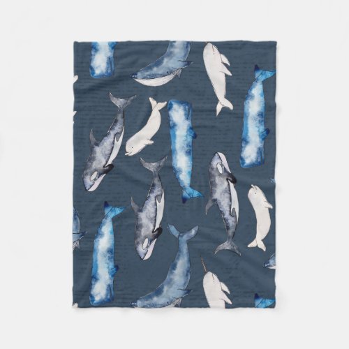 Watercolor Whales Fleece Blanket