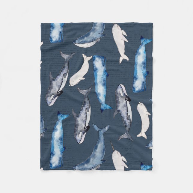 Watercolor Whales Fleece Blanket (Front)