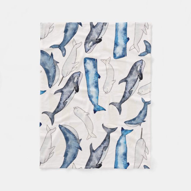 Watercolor Whales Fleece Blanket (Front)