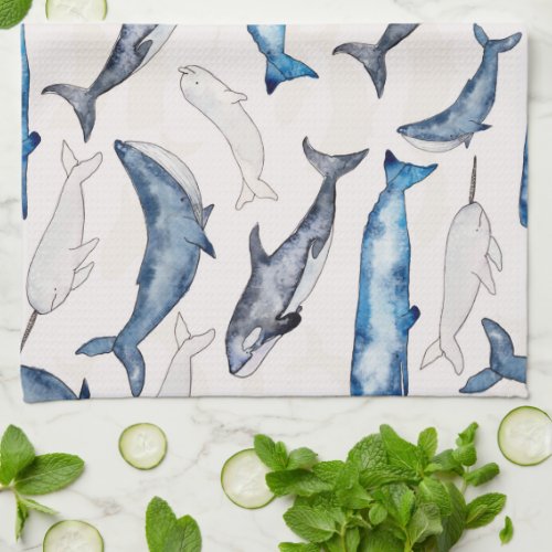 Watercolor Whales Kitchen Towel