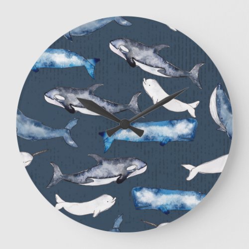 Watercolor Whales Large Clock
