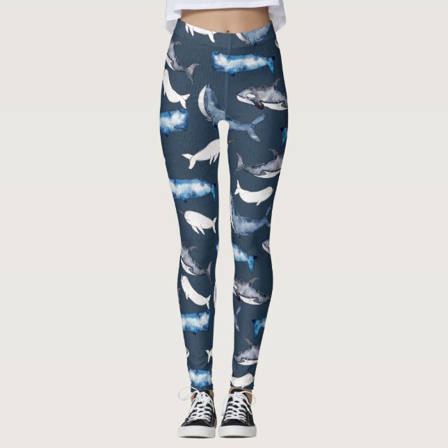 Watercolor Whales Leggings (Front)