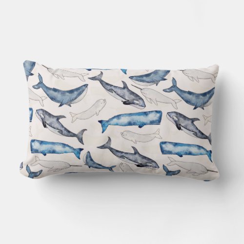 Watercolor Whales Lumbar Pillow