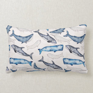 Watercolor Whales Lumbar Pillow