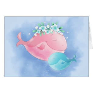 Watercolor Whales Mother's Day Pun Cards