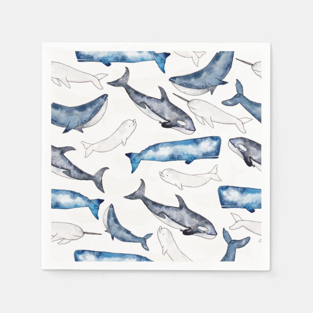 Watercolor Whales Napkins (Front)