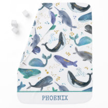Watercolor Whales Ocean Animals Narwhals Baby Blanket