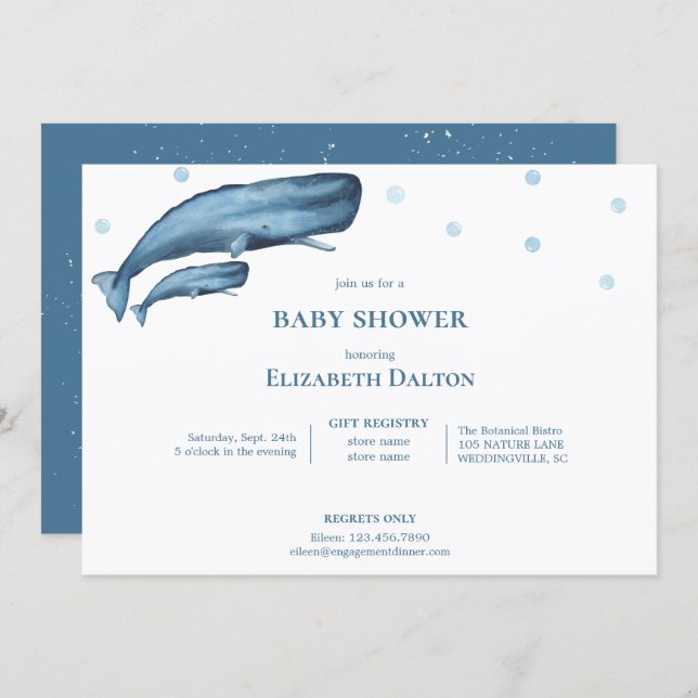 Watercolor Whales Ocean Baby Shower Invitation (Front/Back)