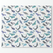 Watercolor Whales Ocean Fish Gold Blue Wrapping Paper (Flat)
