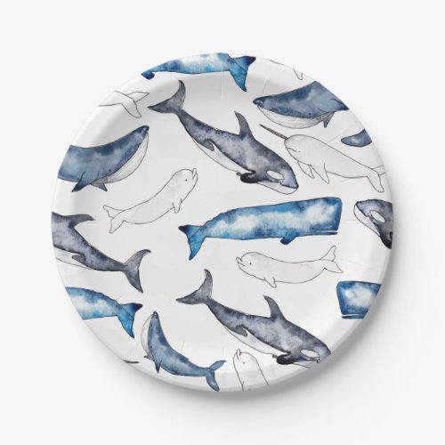 Watercolor Whales Paper Plates