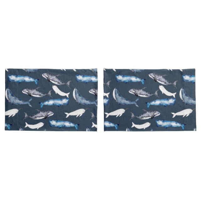 Watercolor Whales Pillow Case (Back-Set)