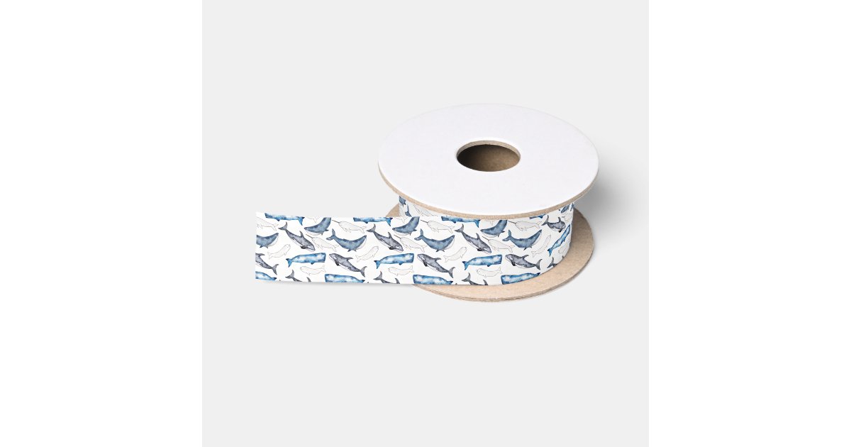 Watercolor Whales Satin Ribbon | Zazzle