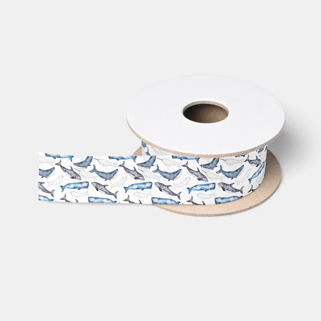 Watercolor Whales Satin Ribbon | Zazzle