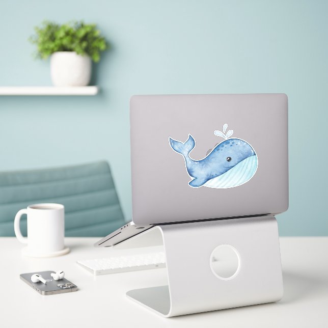 Watercolor whales sticker (Laptop On Desk)