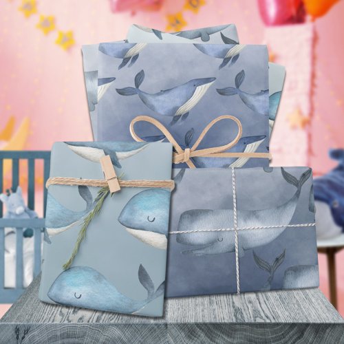 Watercolor Whales Under The Deep Blue Ocean Wrapping Paper Sheets