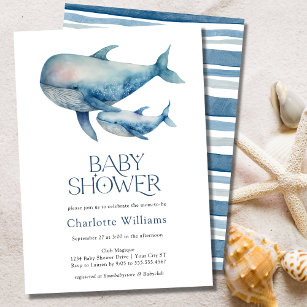 Watercolor Whales Under the Sea Baby Shower Invitation