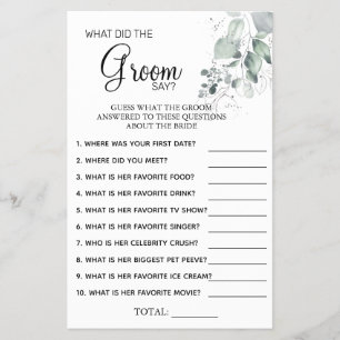 Watercolor What groom say Bridal shower game card Flyer